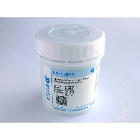 Solder paste Alpha OM-5100 T3, Sn62 Pb36 Ag2, 183°C, 500 grams