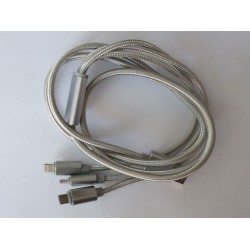 USB захранващ кабел 3 in 1 micro USB and Lightning, нов