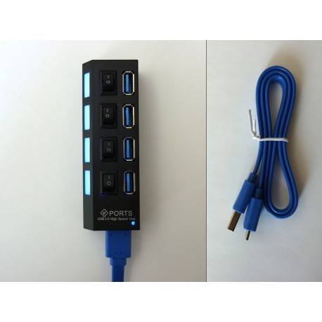 4 ports USB 3.0 hub with switches, LED indicators and cable