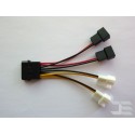 Кабел преходник Molex (М) към 2 x 12V + 2 x 5V (М) конектори за вентилатор, 10см