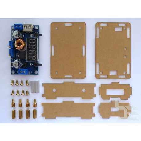 DC-DC power supply module, 1.25-32V 5A 75W CC/CV, step down, adjustable, LED display, case