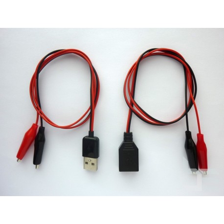 USB test leads (male and female) with insulated clips, 55cm