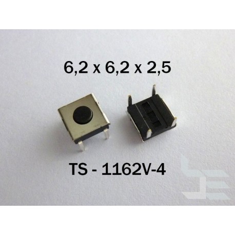 Microbutton (tact switch) TS-1162V-4, 6.2x6.2x2.5mm, THT mounting